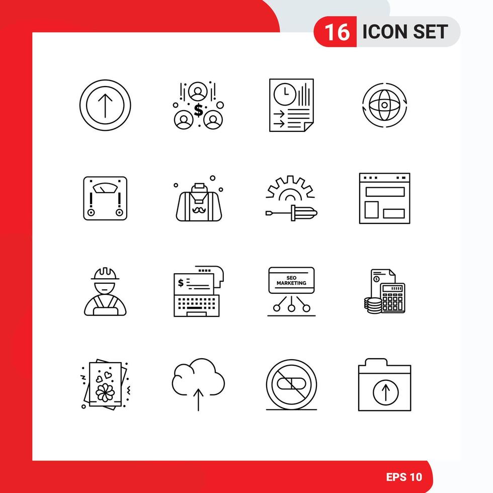 16 Thematic Vector Outlines and Editable Symbols of scale connect page attom world Editable Vector Design Elements