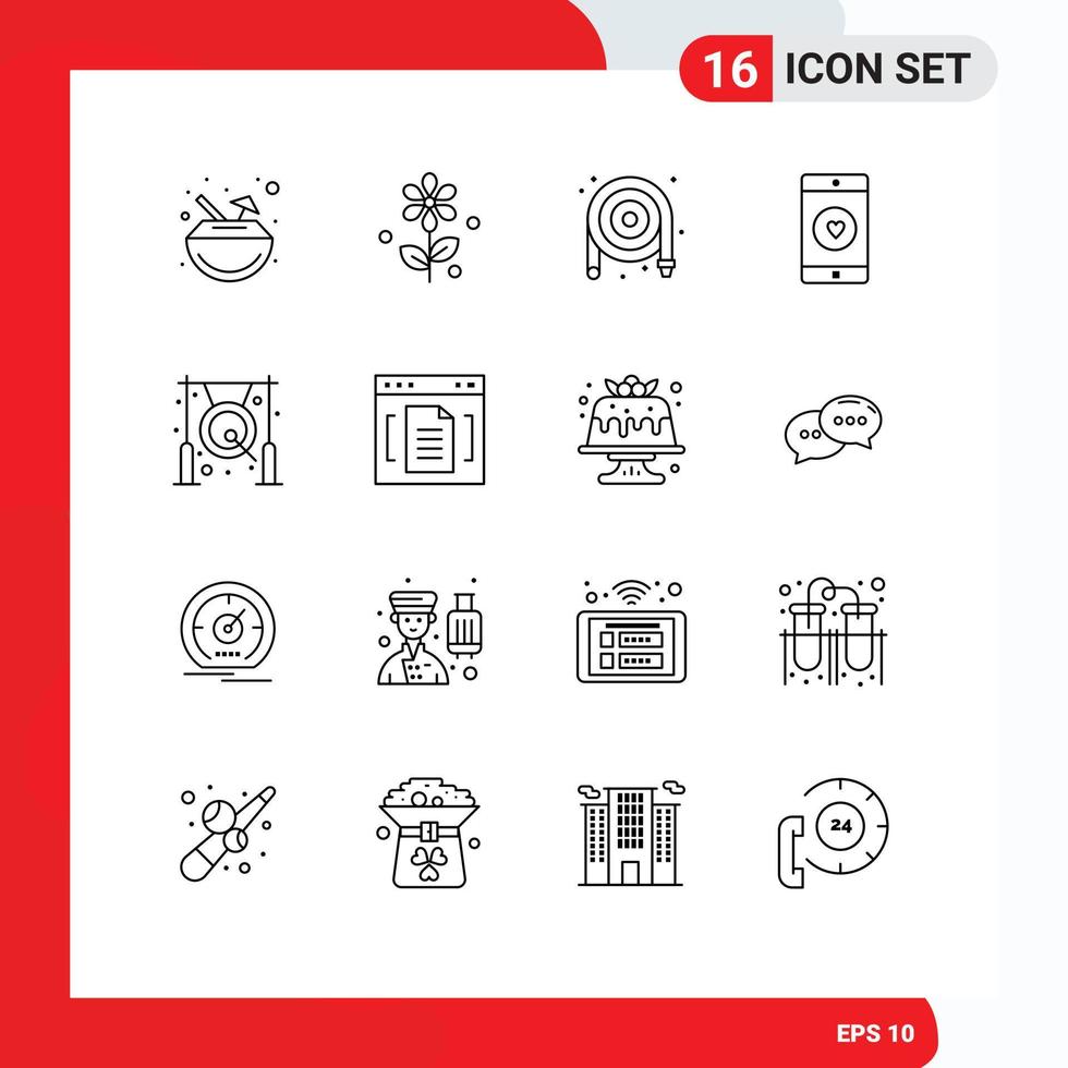 16 Universal Outline Signs Symbols of bell heart mechanical like mobile Editable Vector Design Elements