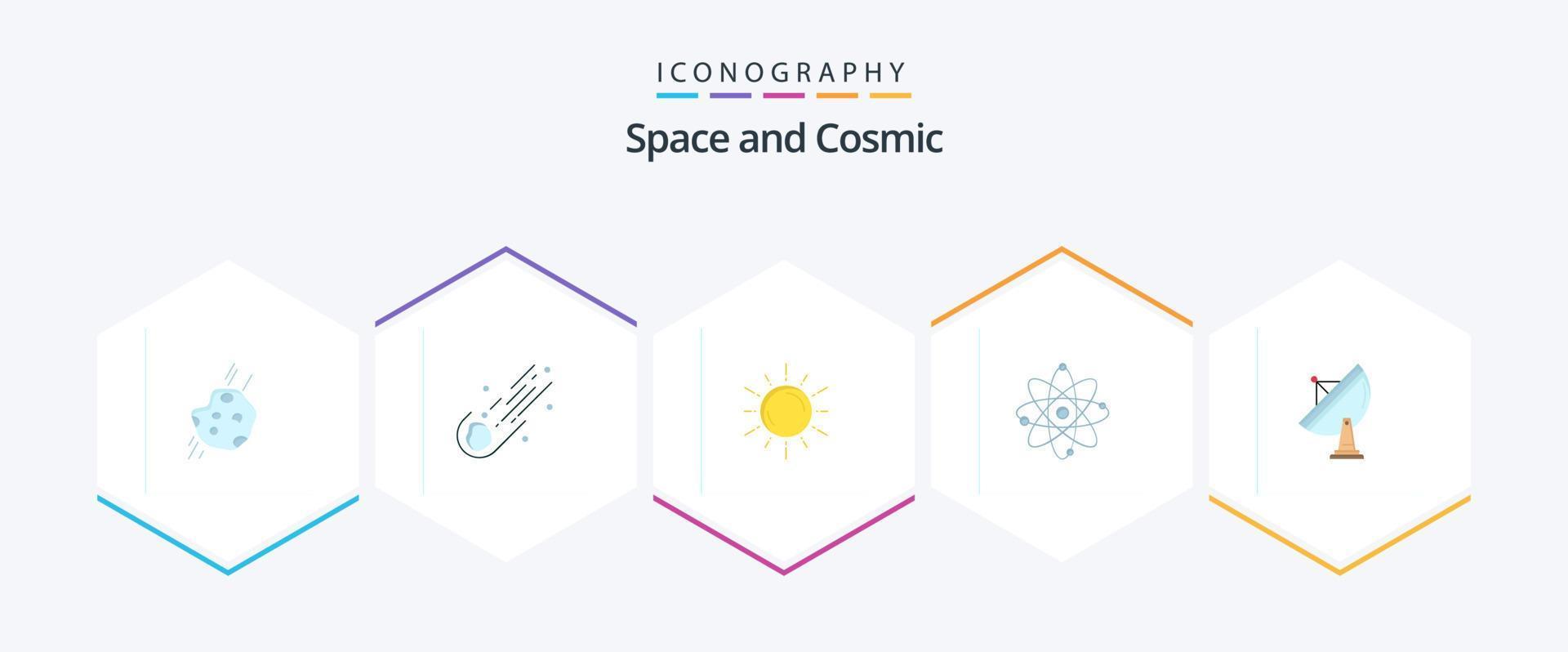 Space 25 Flat icon pack including radar. satellite. astronomy. science. molecule vector