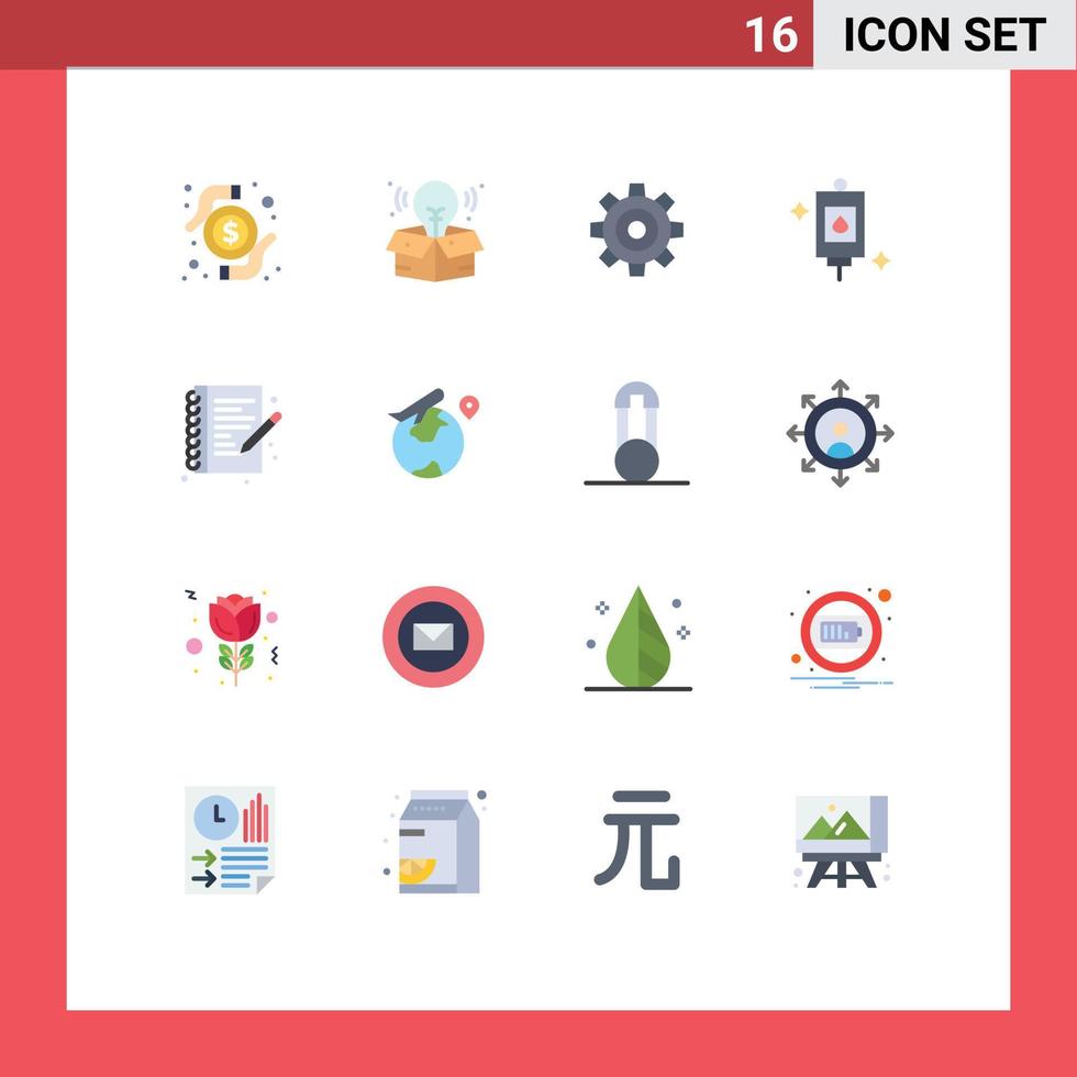 Pack of 16 creative Flat Colors of hobby treatment general perfusion bag Editable Pack of Creative Vector Design Elements