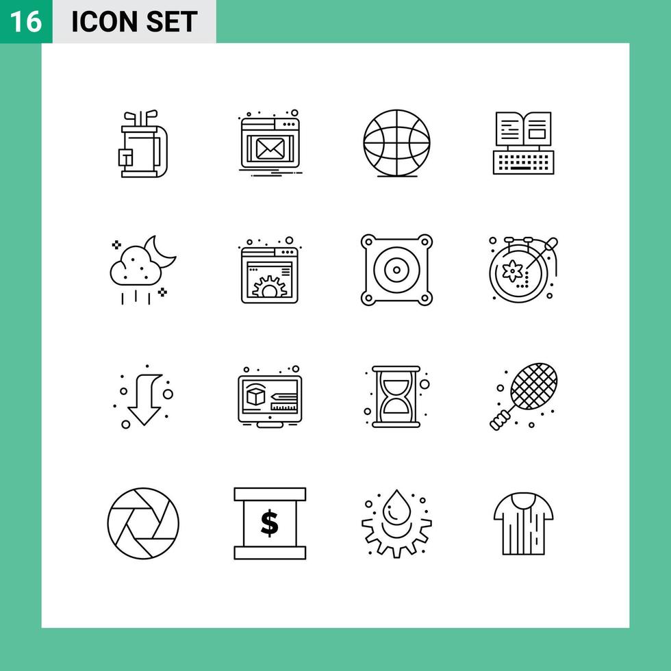 16 User Interface Outline Pack of modern Signs and Symbols of ui cloud globe facebook keyboard Editable Vector Design Elements