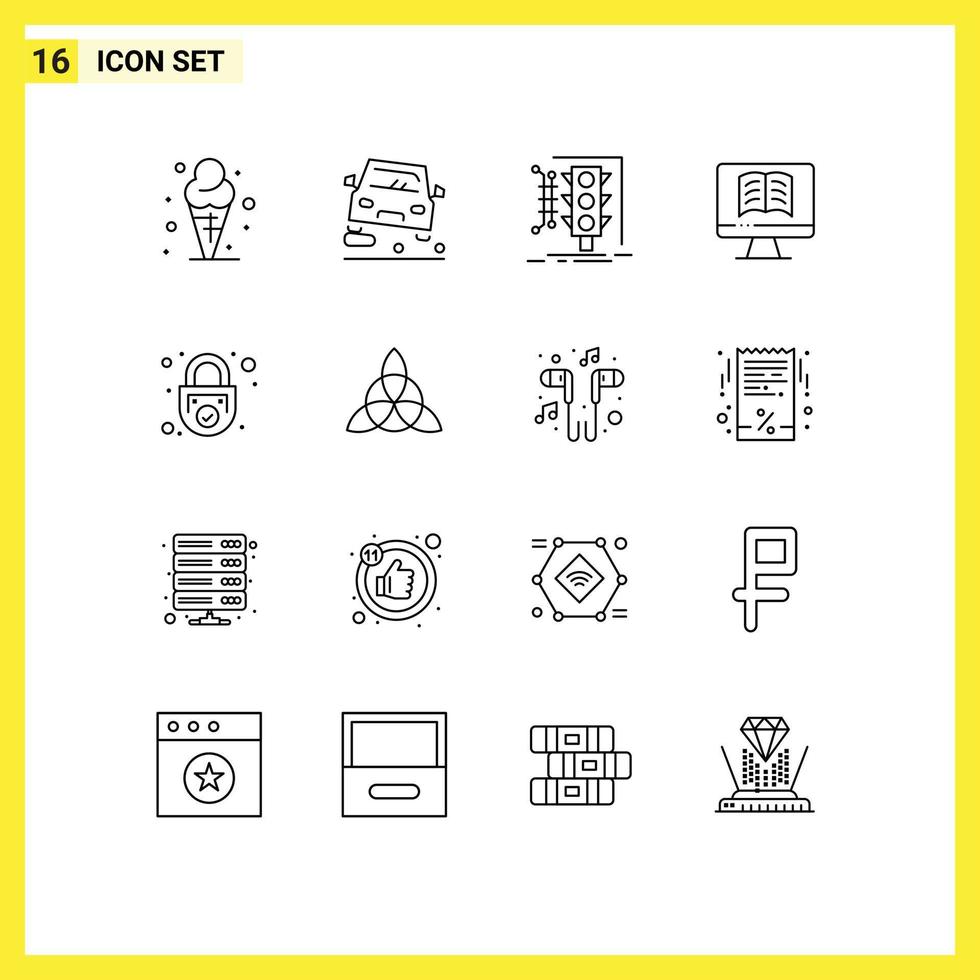 16 Creative Icons Modern Signs and Symbols of padlock ontechnology city book traffic Editable Vector Design Elements