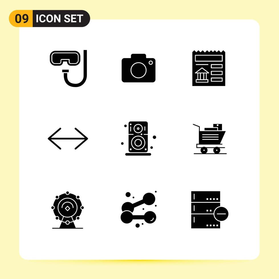 Pack of 9 Modern Solid Glyphs Signs and Symbols for Web Print Media such as hardware right basic move arrow Editable Vector Design Elements