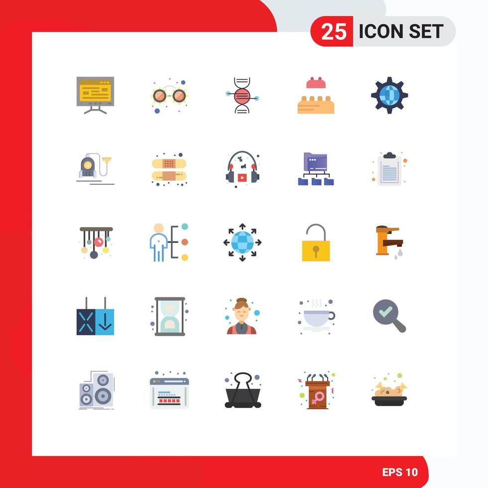 Pack of 25 creative Flat Colors of gear globe healthcare global constructor Editable Vector Design Elements