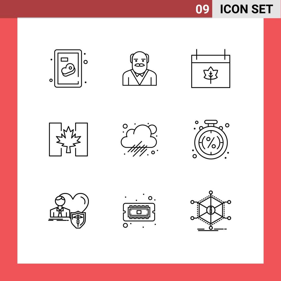 Modern Set of 9 Outlines Pictograph of weather cloud calendar leaf autumn Editable Vector Design Elements