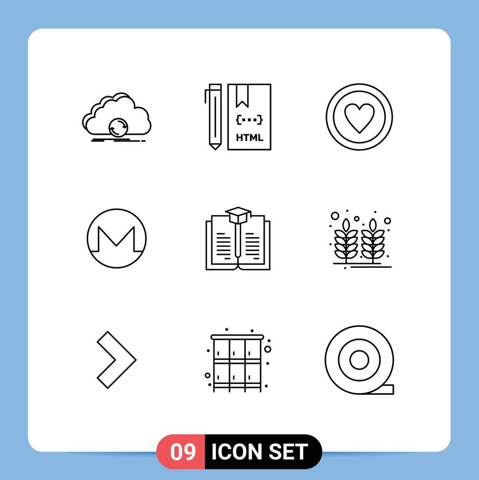 Outline Pack of 9 Universal Symbols of crypto currency coin development monero board Editable Vector Design Elements