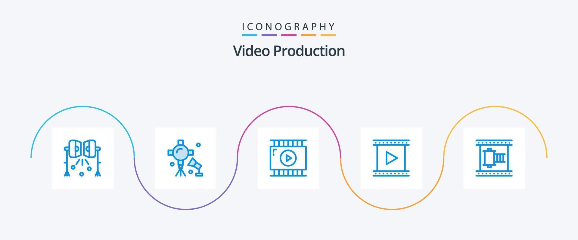 paquete de iconos azul 5 de producción de video que incluye tira de película. cine. diseño de vídeo producción. película vector