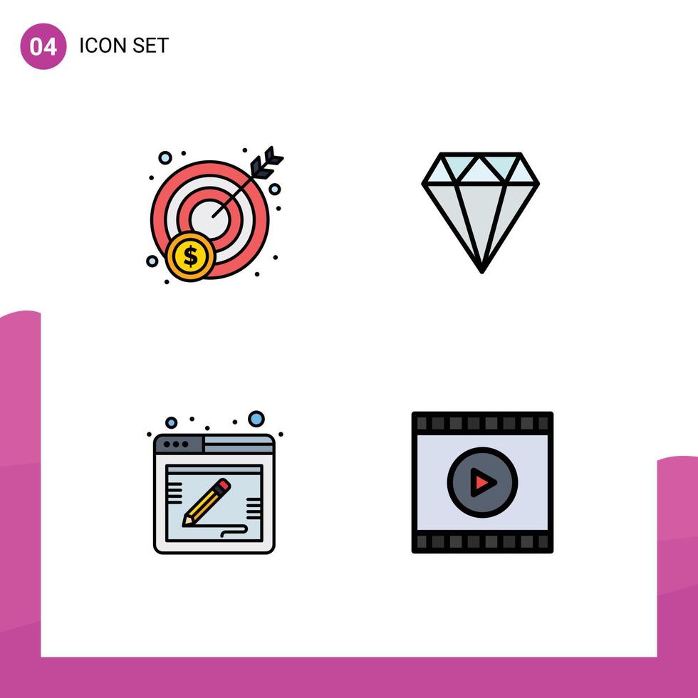 4 Thematic Vector Filledline Flat Colors and Editable Symbols of money feedback diamond gam media Editable Vector Design Elements