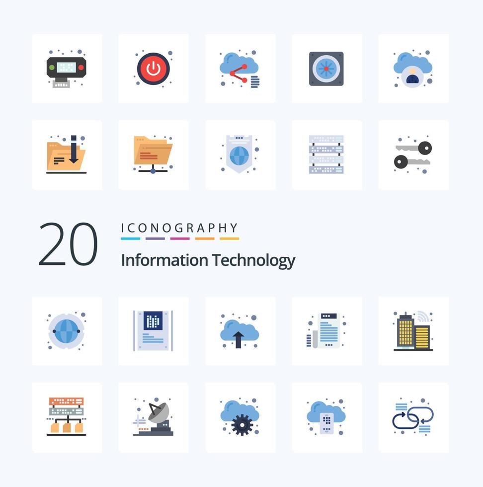 paquete de iconos de 20 colores planos de tecnología de la información como correo electrónico de carta de nube de construcción de Internet vector