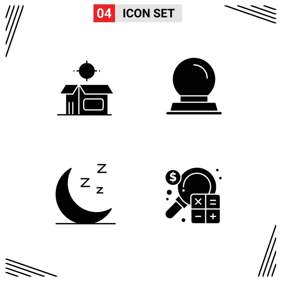 Modern Set of 4 Solid Glyphs and symbols such as open product nature product magic ball analysis Editable Vector Design Elements