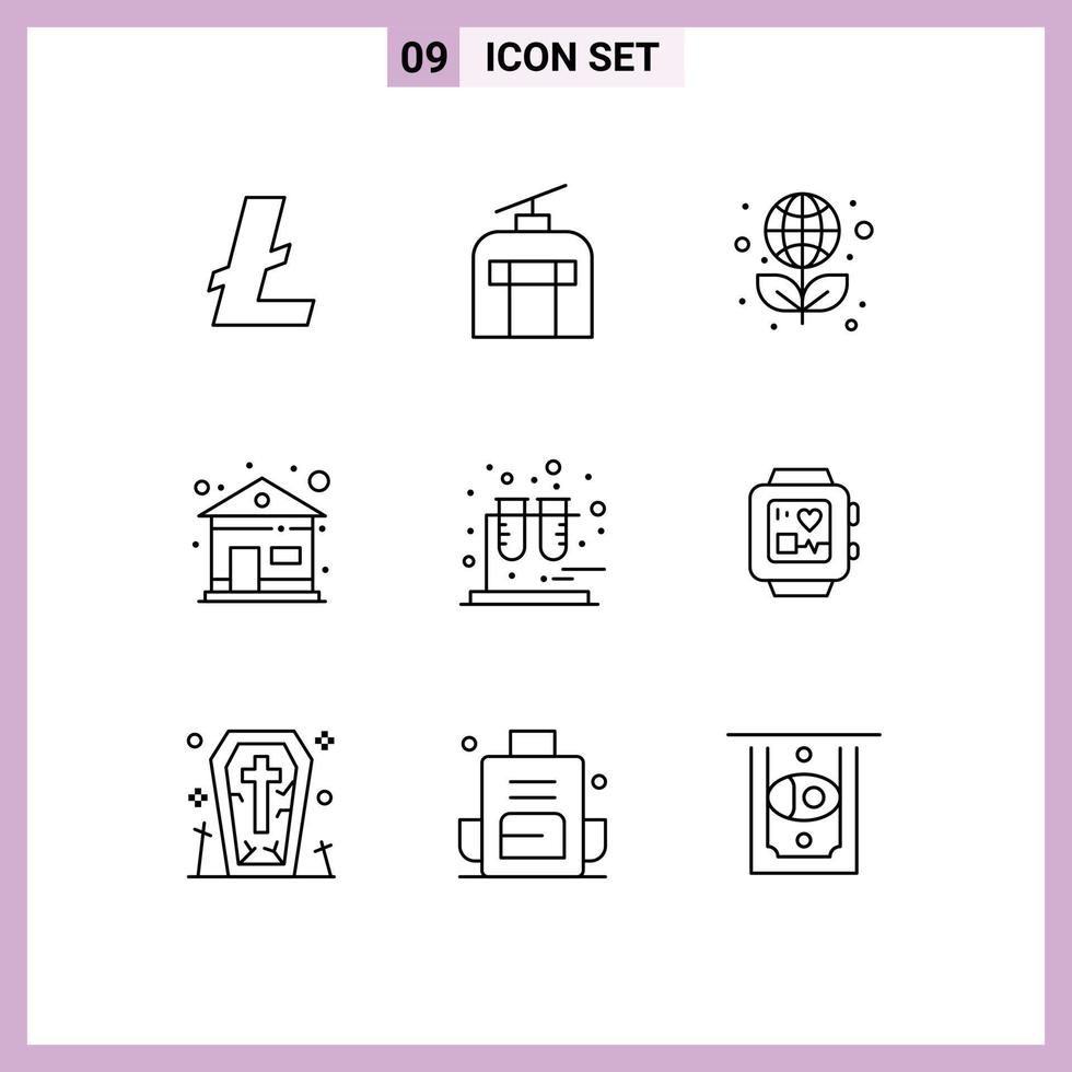 Modern Set of 9 Outlines and symbols such as tubes chemistry education house building Editable Vector Design Elements