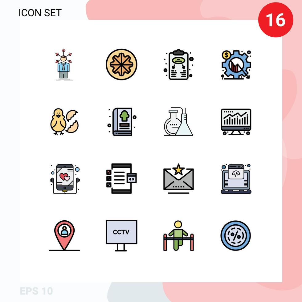 Pack of 16 Modern Flat Color Filled Lines Signs and Symbols for Web Print Media such as chart analysis vegetables scheme plan Editable Creative Vector Design Elements