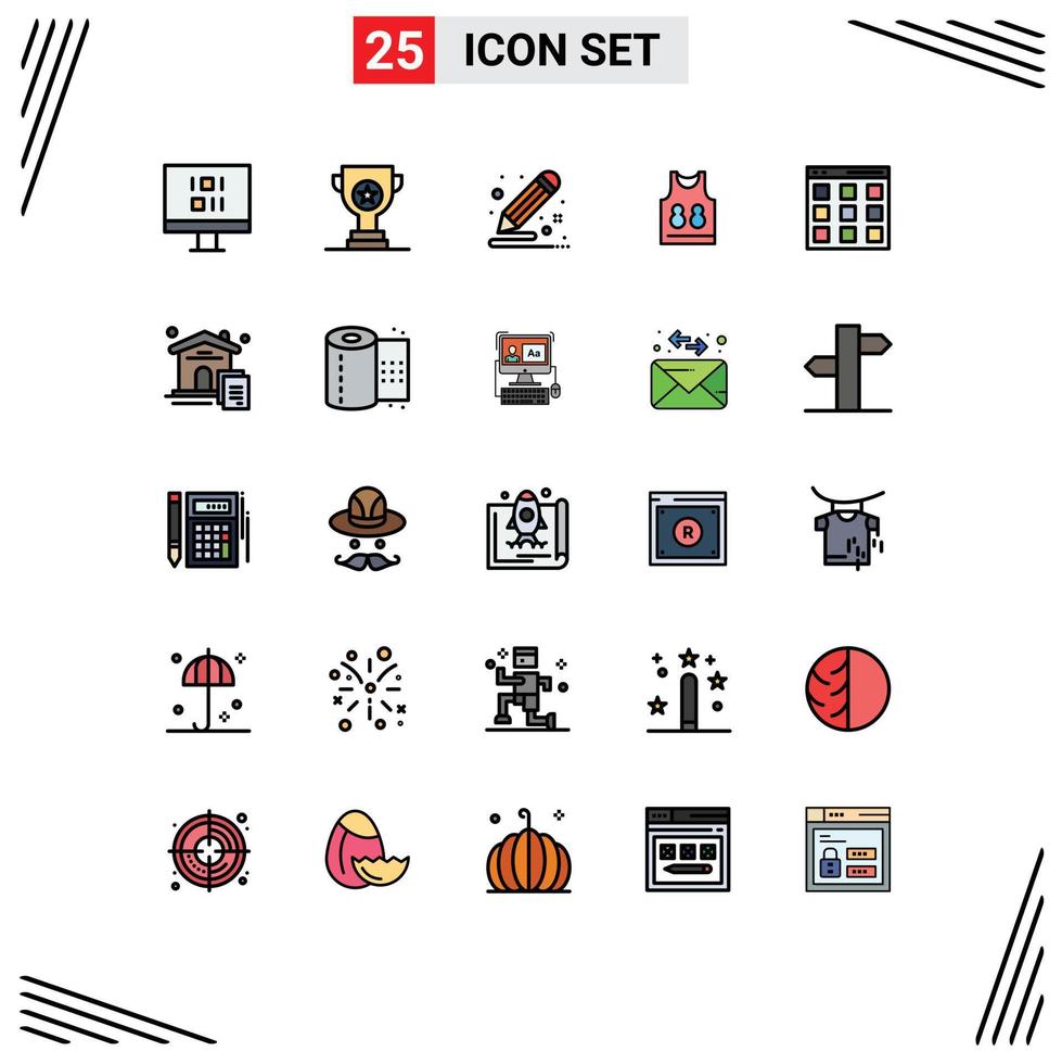 Mobile Interface Filled line Flat Color Set of 25 Pictograms of interface sport creative game shirt Editable Vector Design Elements