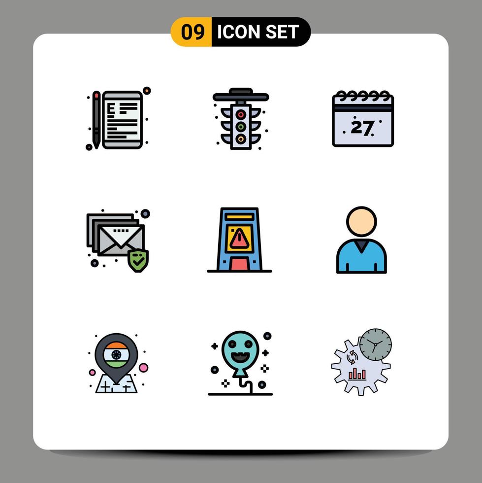 Set of 9 Modern UI Icons Symbols Signs for signal security traffic mail date Editable Vector Design Elements