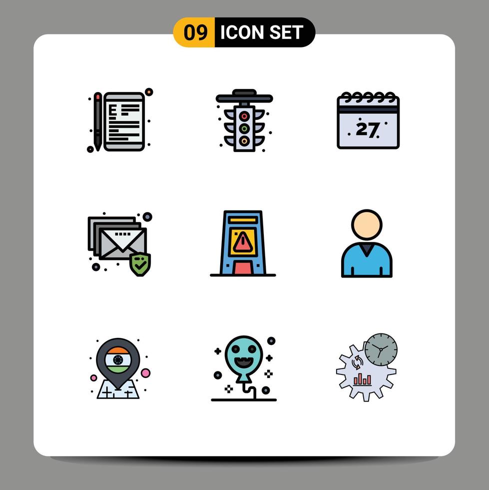 conjunto de 9 iconos de interfaz de usuario modernos signos de símbolos para elementos de diseño de vector editables de fecha de correo de tráfico de seguridad de señal