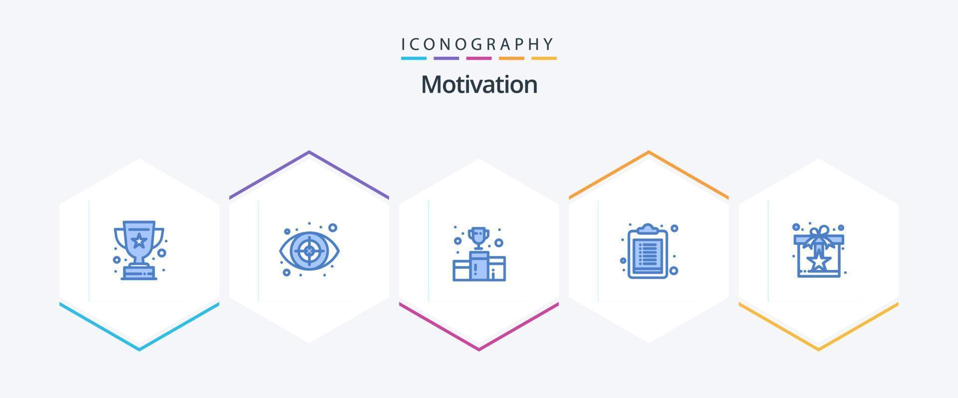 Motivation 25 Blue icon pack including present. list. award. clipboard. number vector