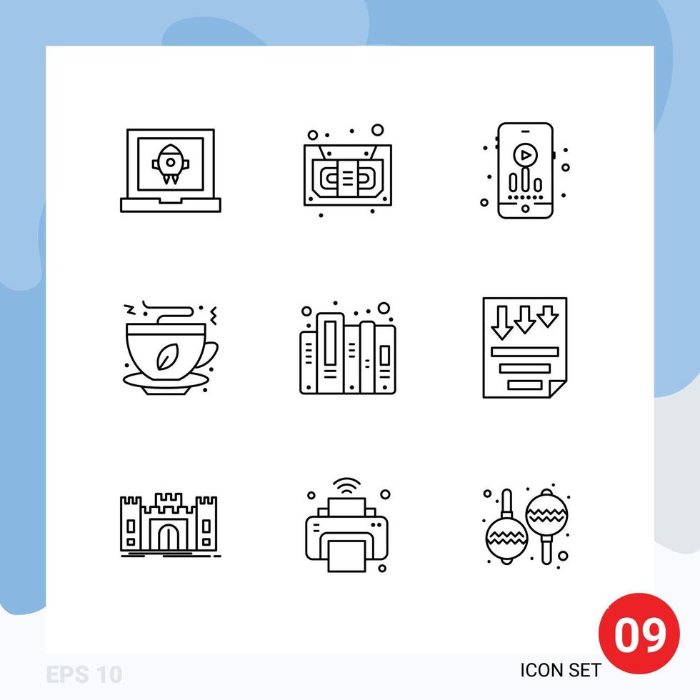 9 Universal Outline Signs Symbols of document history audio food coffee Editable Vector Design Elements