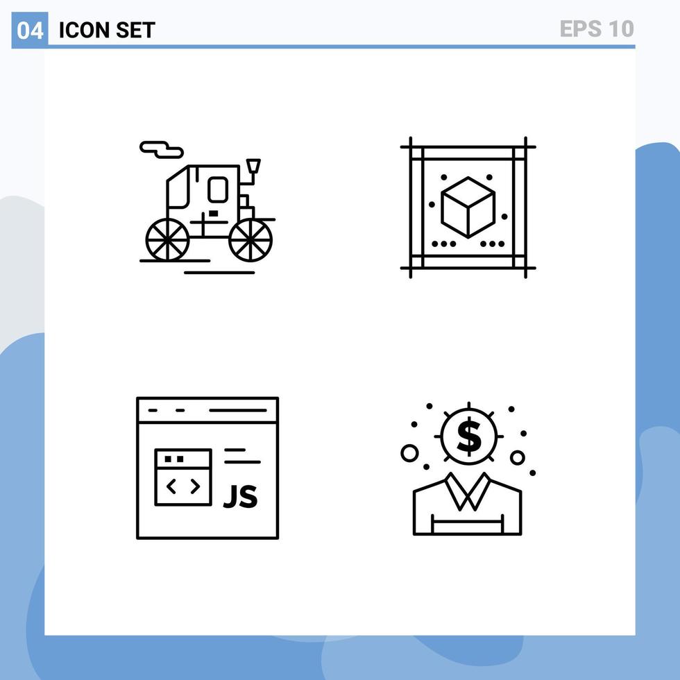 4 User Interface Line Pack of modern Signs and Symbols of horse drawn vehicle develop cube sheet js Editable Vector Design Elements
