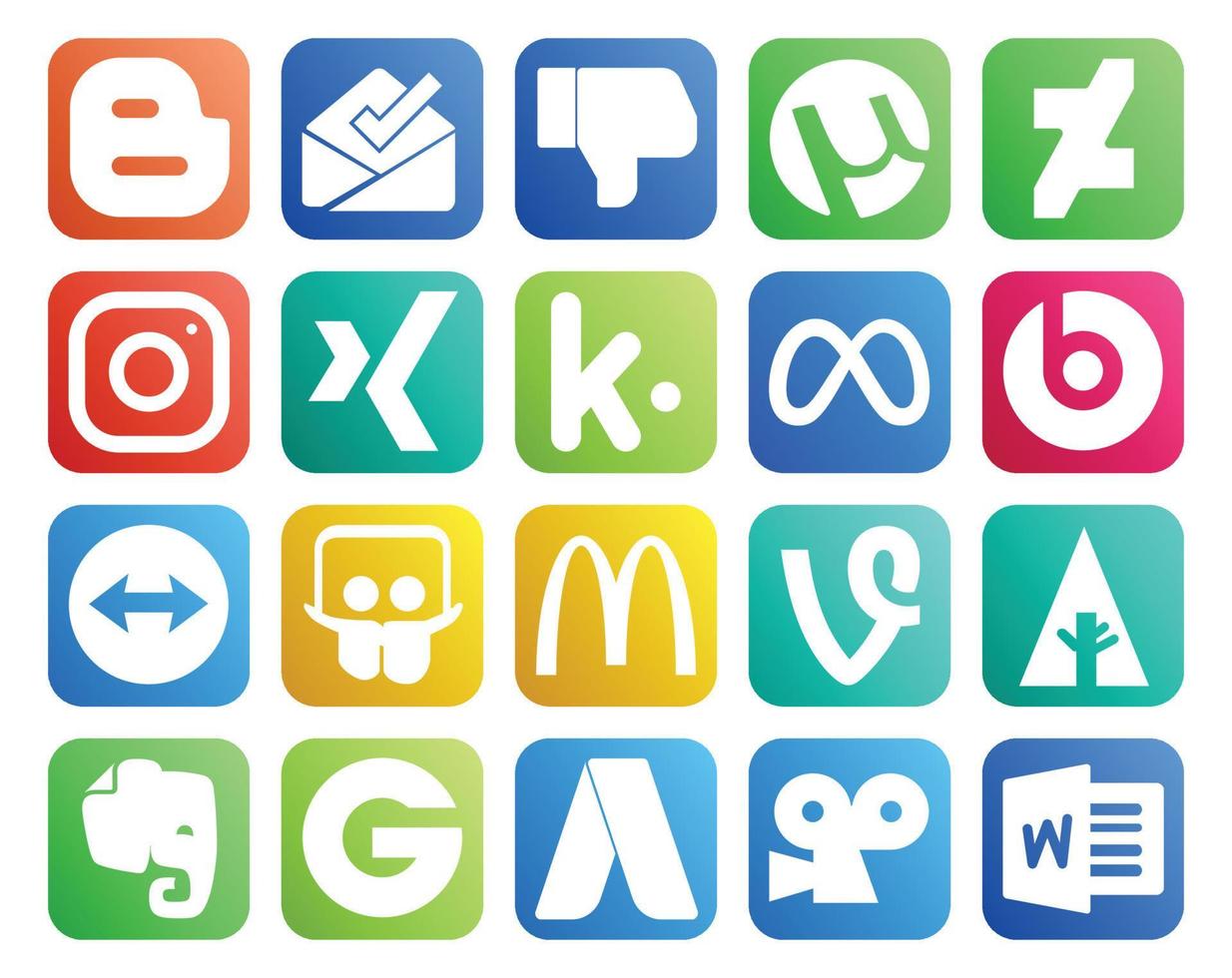 20 Social Media Icon Pack Including groupon forrst meta vine slideshare vector