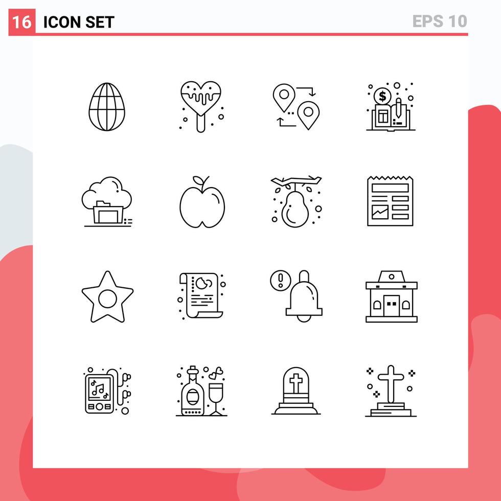 Outline Pack of 16 Universal Symbols of share cloud pointer archive distributed ledger book Editable Vector Design Elements