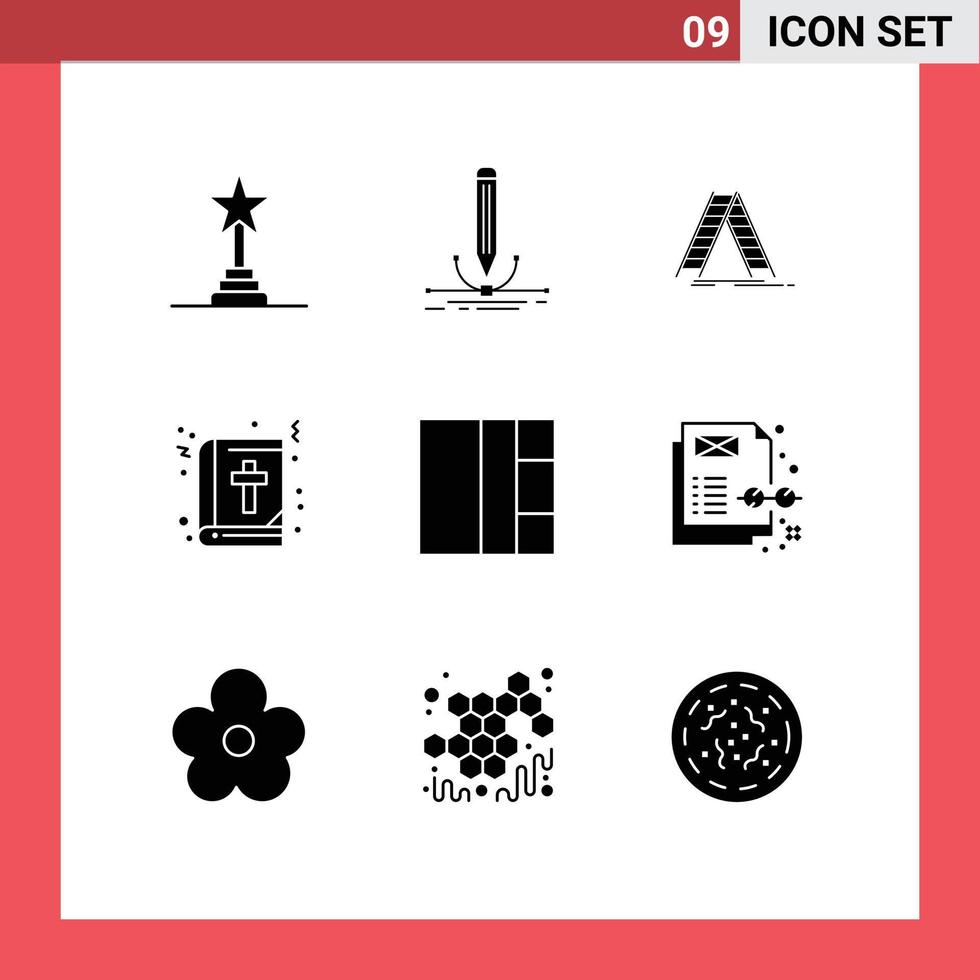 User Interface Pack of 9 Basic Solid Glyphs of grid christmas draw book repair Editable Vector Design Elements