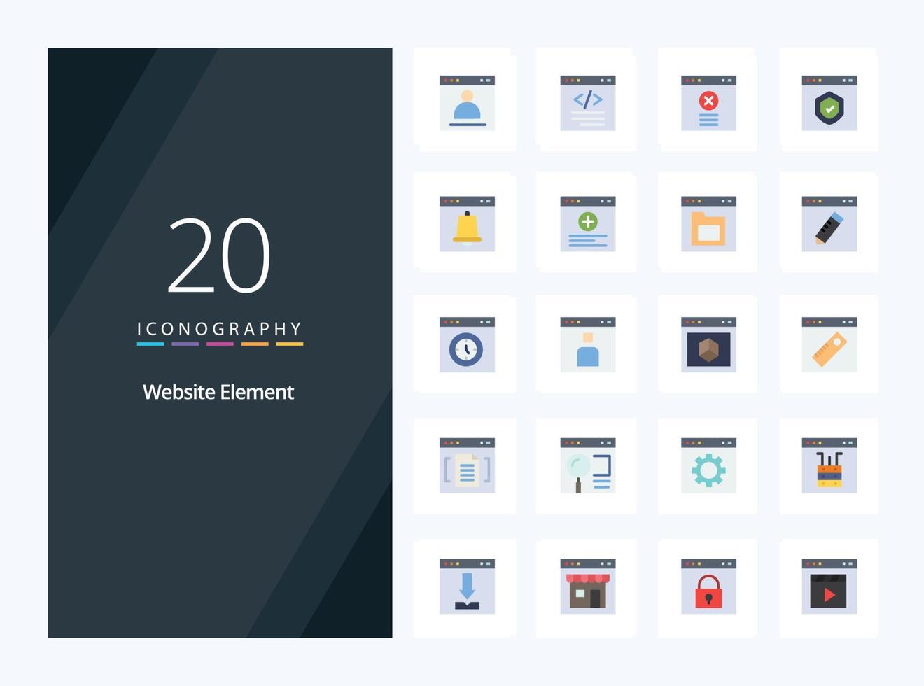 20 icono de color plano del elemento del sitio web para la presentación vector