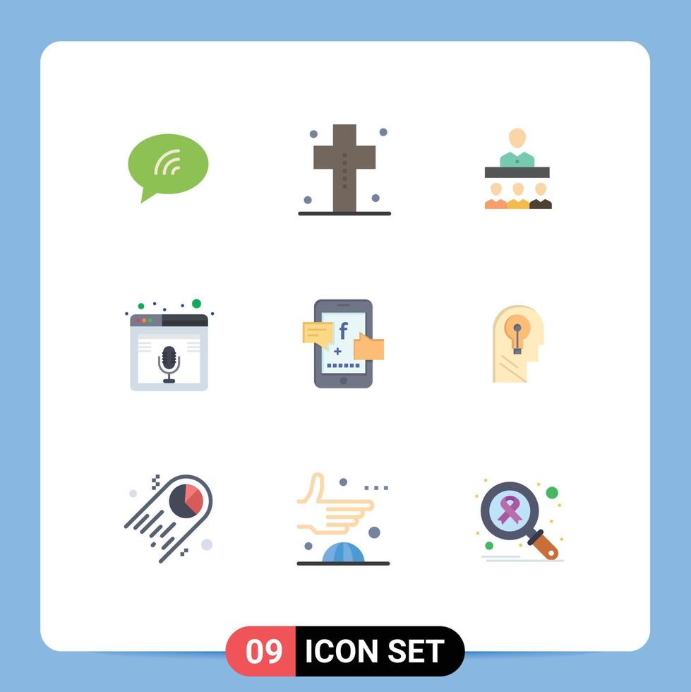 Paquete de 9 colores planos de interfaz de usuario de signos y símbolos modernos de elementos de diseño de vector editables de oficina de micrófono de lápida de página web