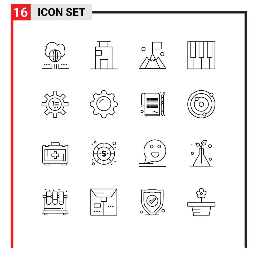 16 iconos creativos signos y símbolos modernos de configuración piano oficina música usuario elementos de diseño vectorial editables vector