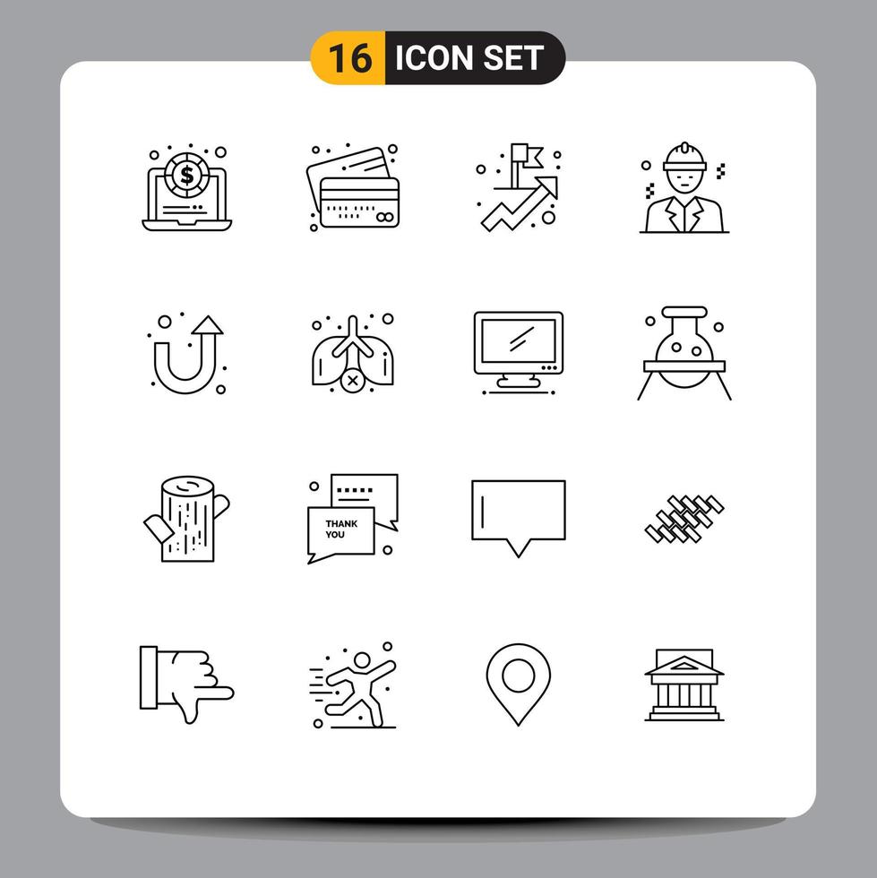 Pictogram Set of 16 Simple Outlines of u turn arrow achievement construction building Editable Vector Design Elements