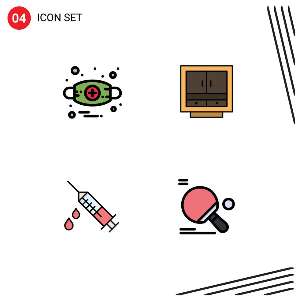 Set of 4 Commercial Filledline Flat Colors pack for allergies office mask drawer dope Editable Vector Design Elements