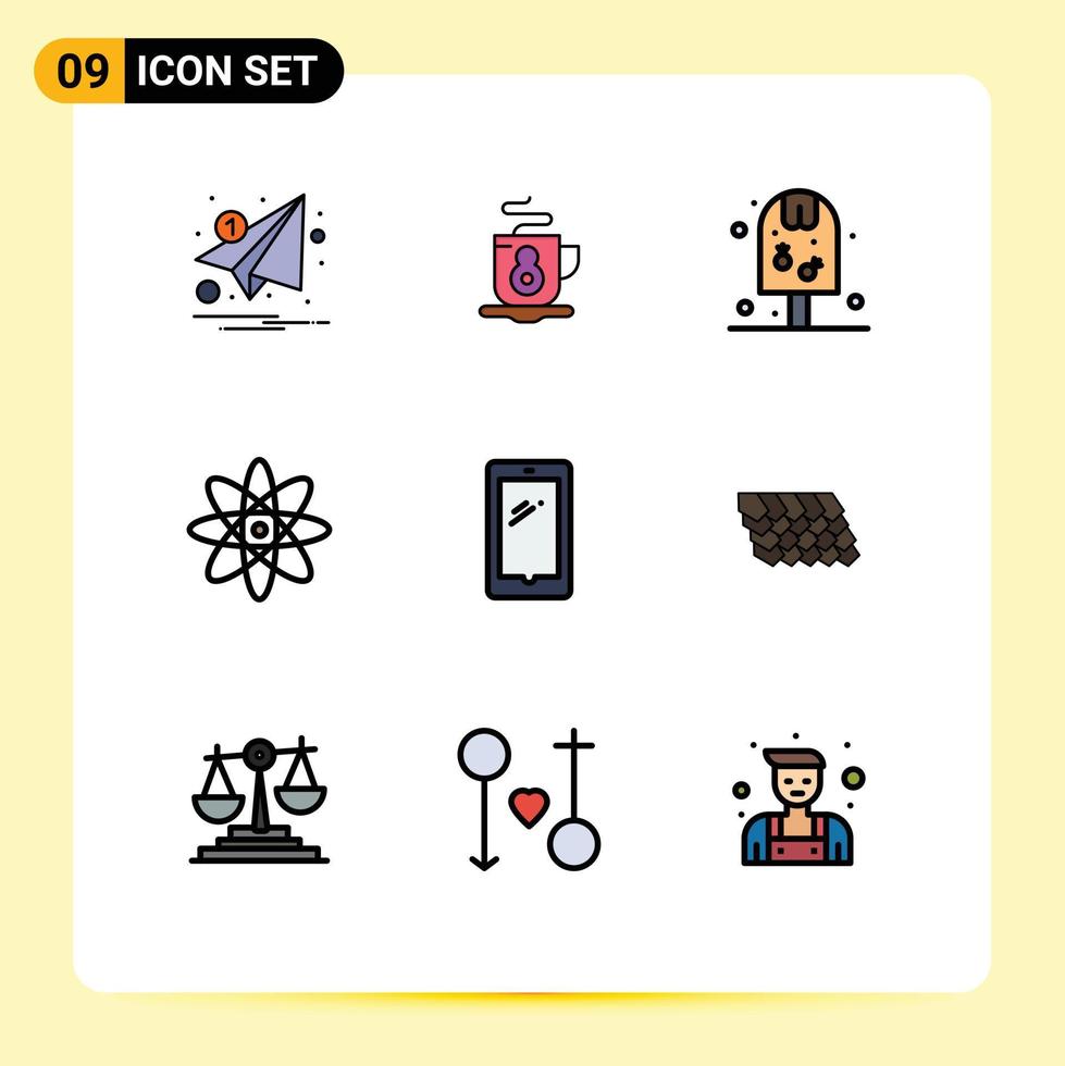 User Interface Pack of 9 Basic Filledline Flat Colors of mobile phone ice science atom Editable Vector Design Elements