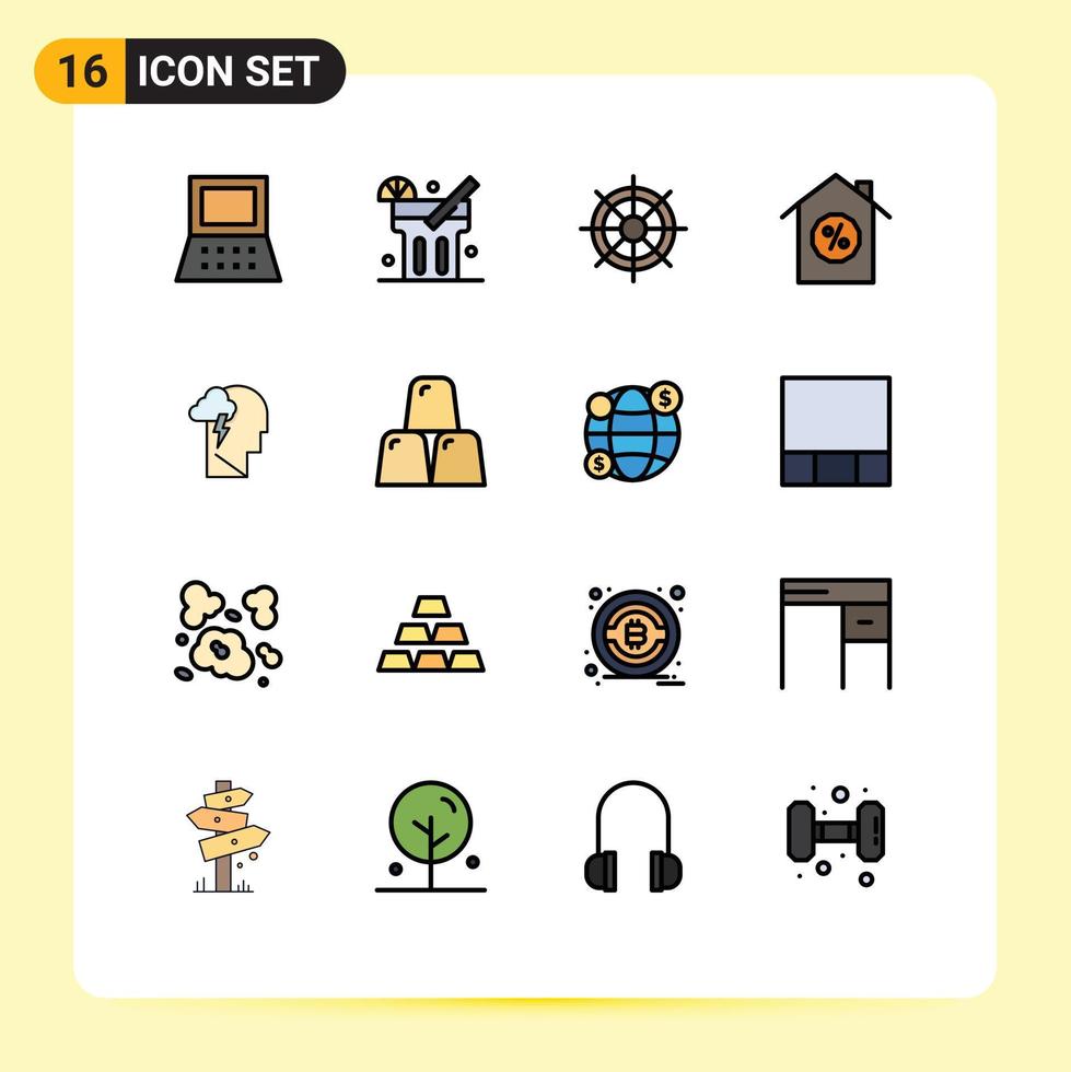 Set of 16 Modern UI Icons Symbols Signs for bars mind ship wheel mental property Editable Creative Vector Design Elements