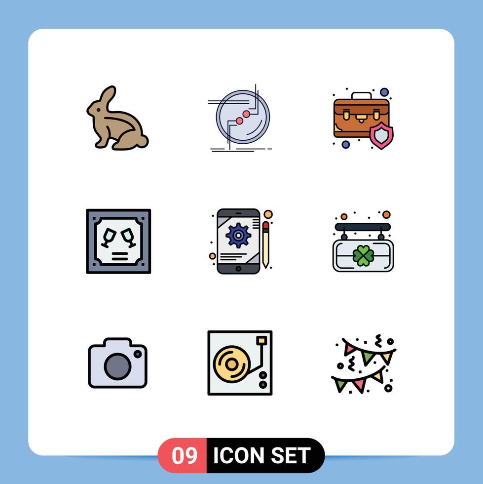 conjunto de 9 iconos de interfaz de usuario modernos signos de símbolos para elementos de diseño de vector editables de seguro de tarjeta de alambre de sobre de carta