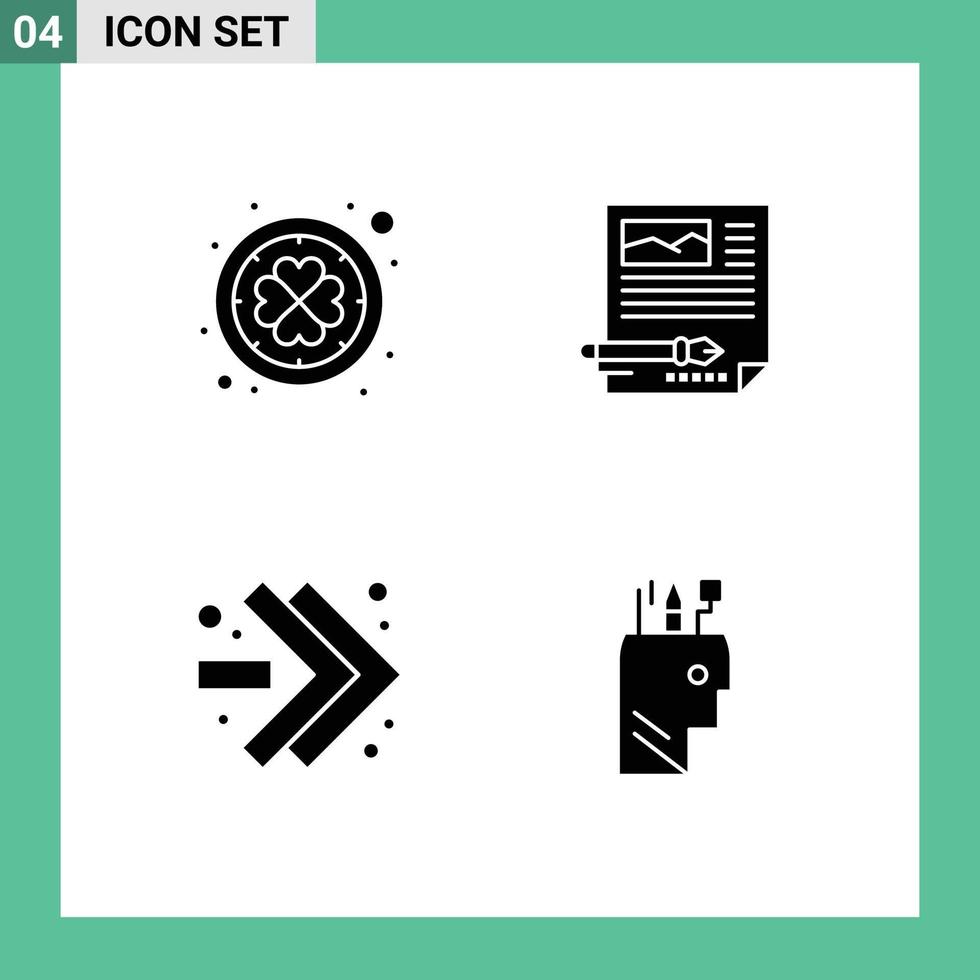 Modern Set of 4 Solid Glyphs and symbols such as ireland arrows clover paper right Editable Vector Design Elements