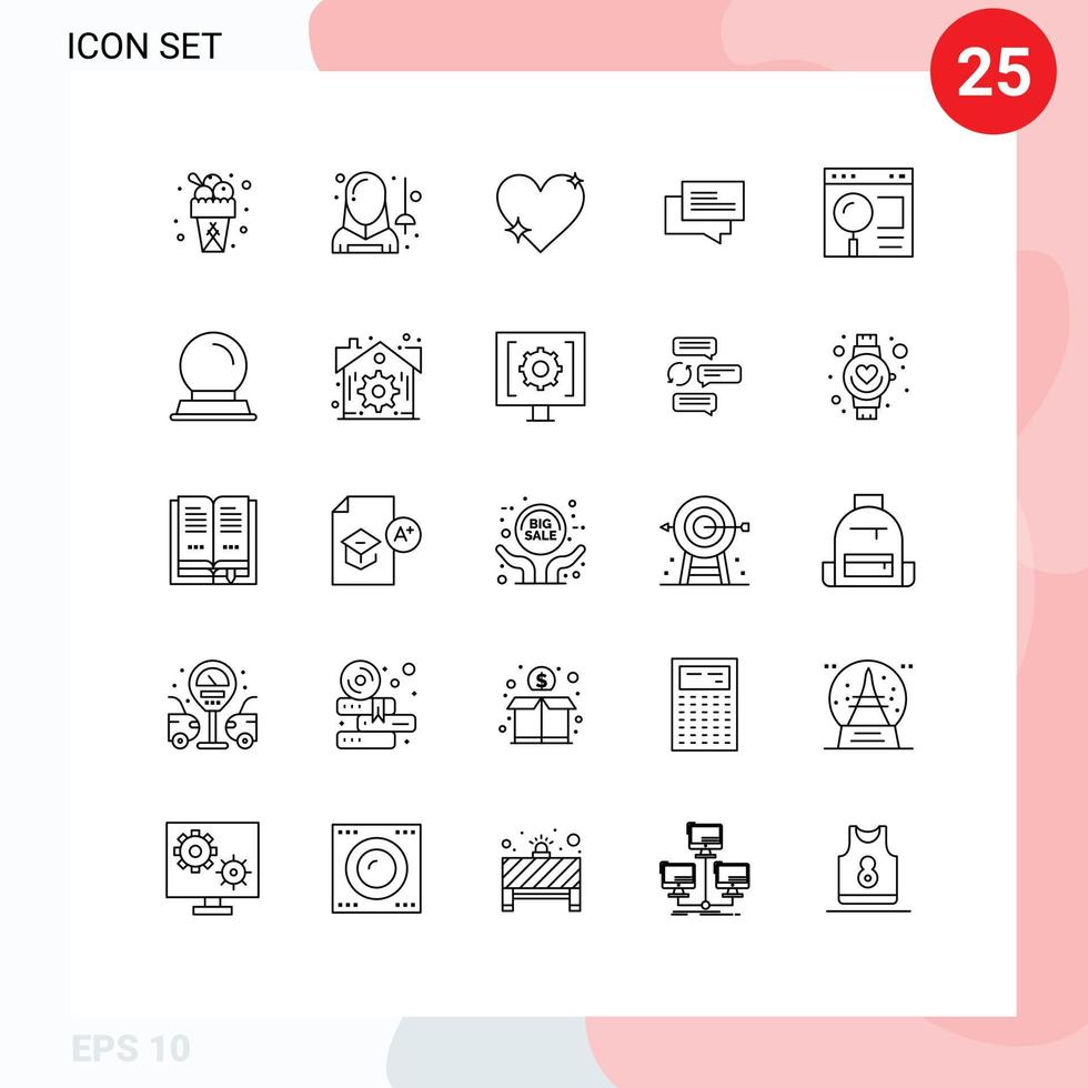 Line Pack of 25 Universal Symbols of shopping barcodes sport chat favorite Editable Vector Design Elements