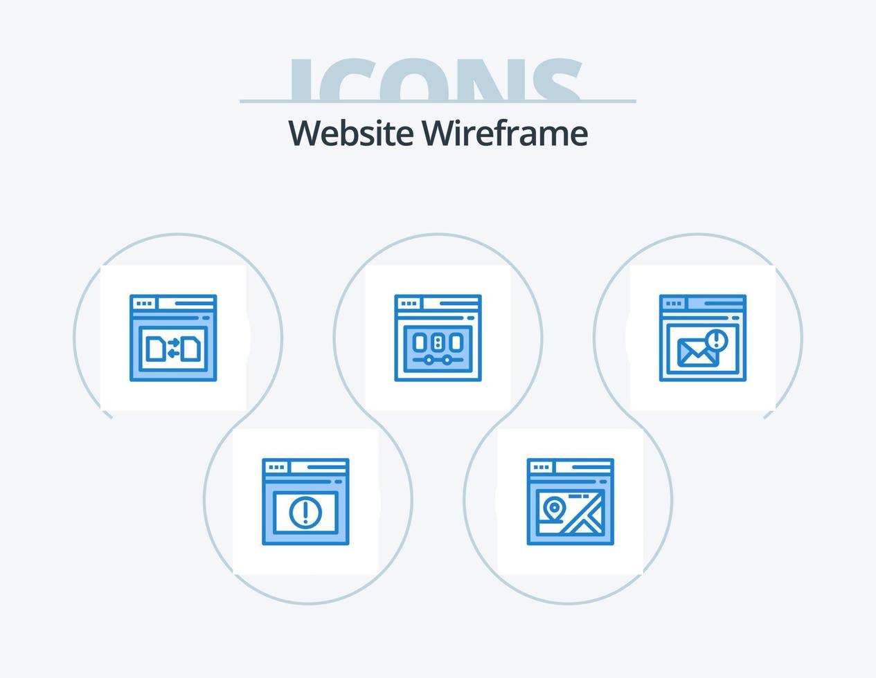 Website Wireframe Blue Icon Pack 5 Icon Design. webpage. template. page. page. share vector