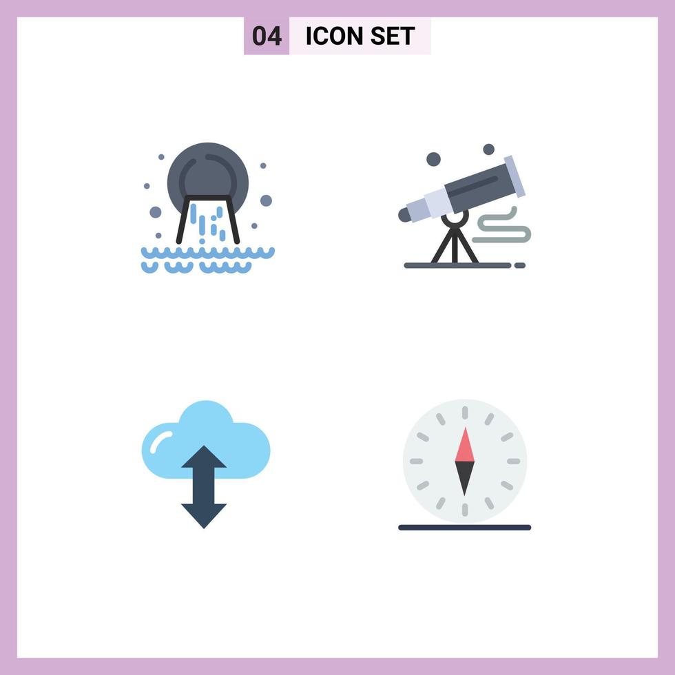 Editable Vector Line Pack of 4 Simple Flat Icons of pipe space sewage spyglass arrow Editable Vector Design Elements