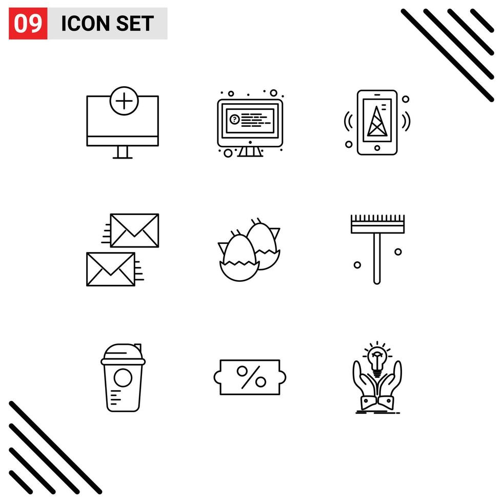Set of 9 Vector Outlines on Grid for envelope contact us chat contact mobile Editable Vector Design Elements