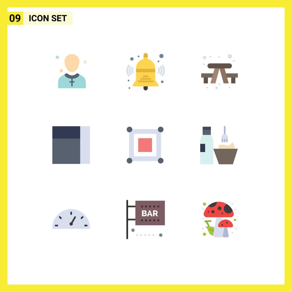 Mobile Interface Flat Color Set of 9 Pictograms of corner board education layout travel Editable Vector Design Elements