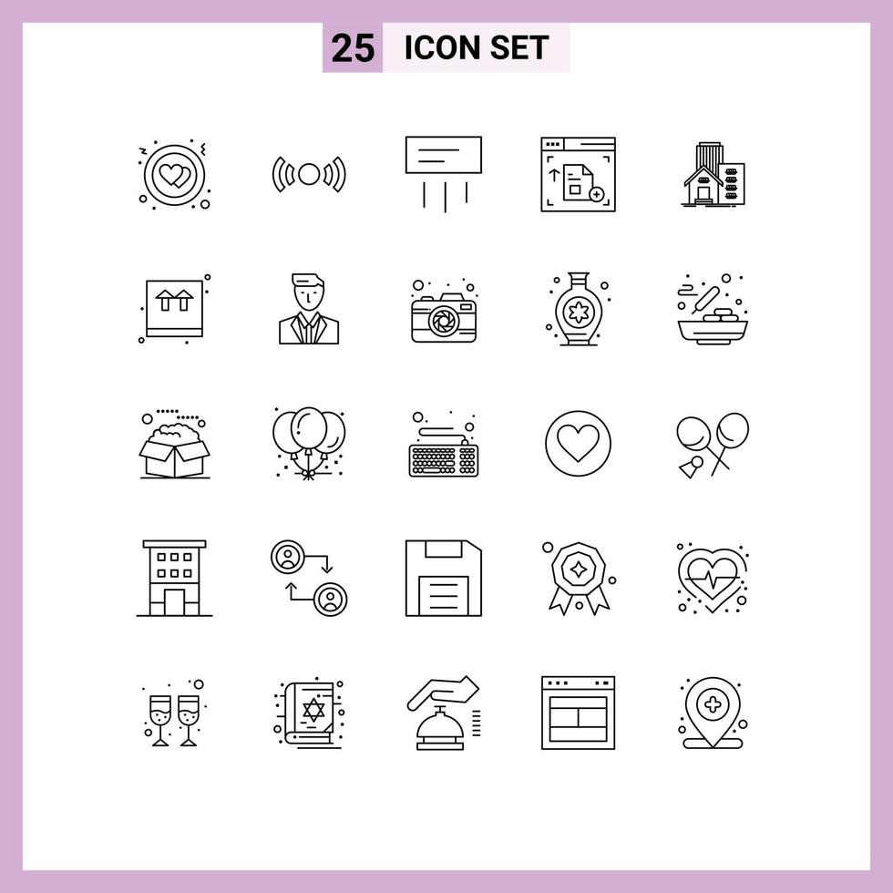 25 Universal Line Signs Symbols of real building air webpage interface Editable Vector Design Elements