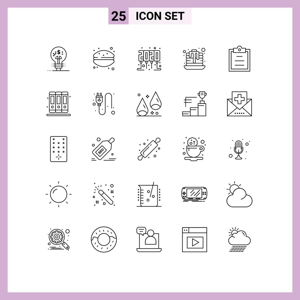 Pack of 25 creative Lines of books task celebration clipboard pan cake Editable Vector Design Elements