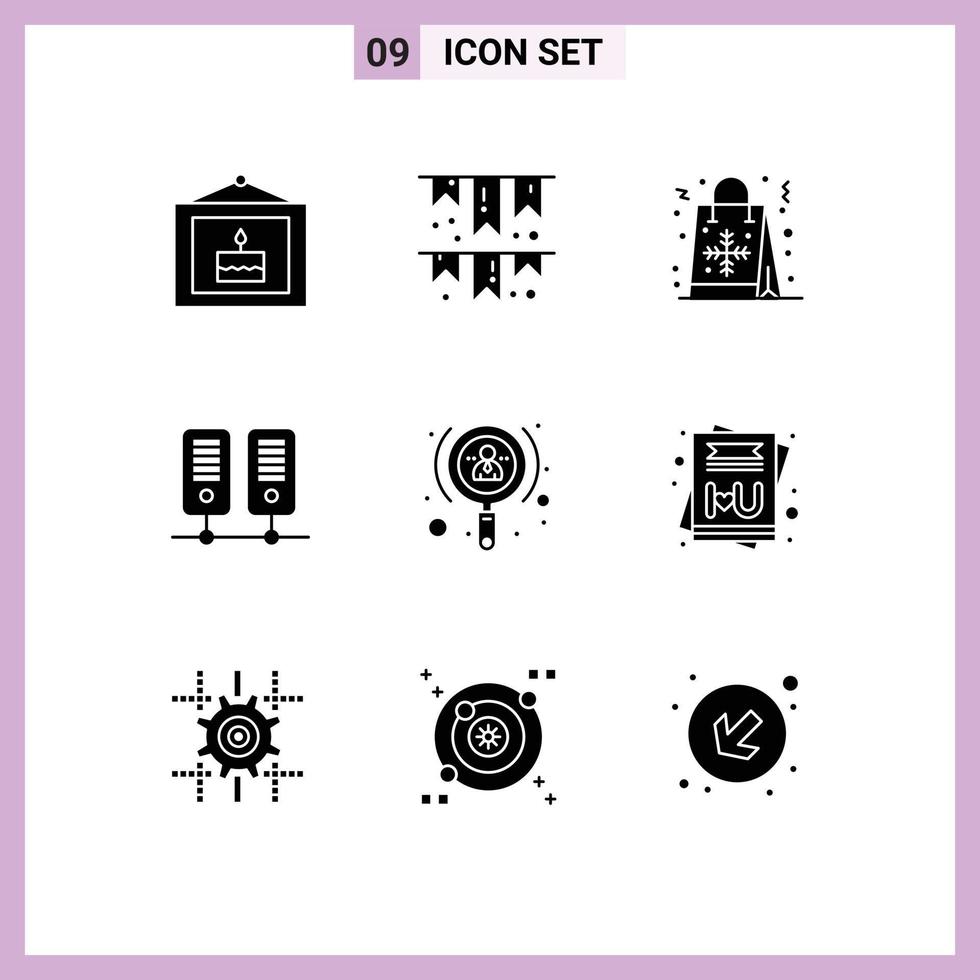 9 User Interface Solid Glyph Pack of modern Signs and Symbols of increase server bag data snow Editable Vector Design Elements