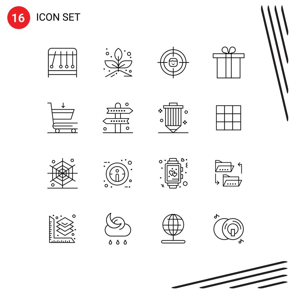 16 Thematic Vector Outlines and Editable Symbols of activities commerce recruitment cart gift Editable Vector Design Elements