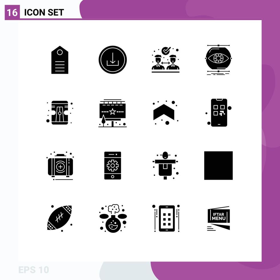 Mobile Interface Solid Glyph Set of 16 Pictograms of pencil monitoring interface monitoring visualize Editable Vector Design Elements