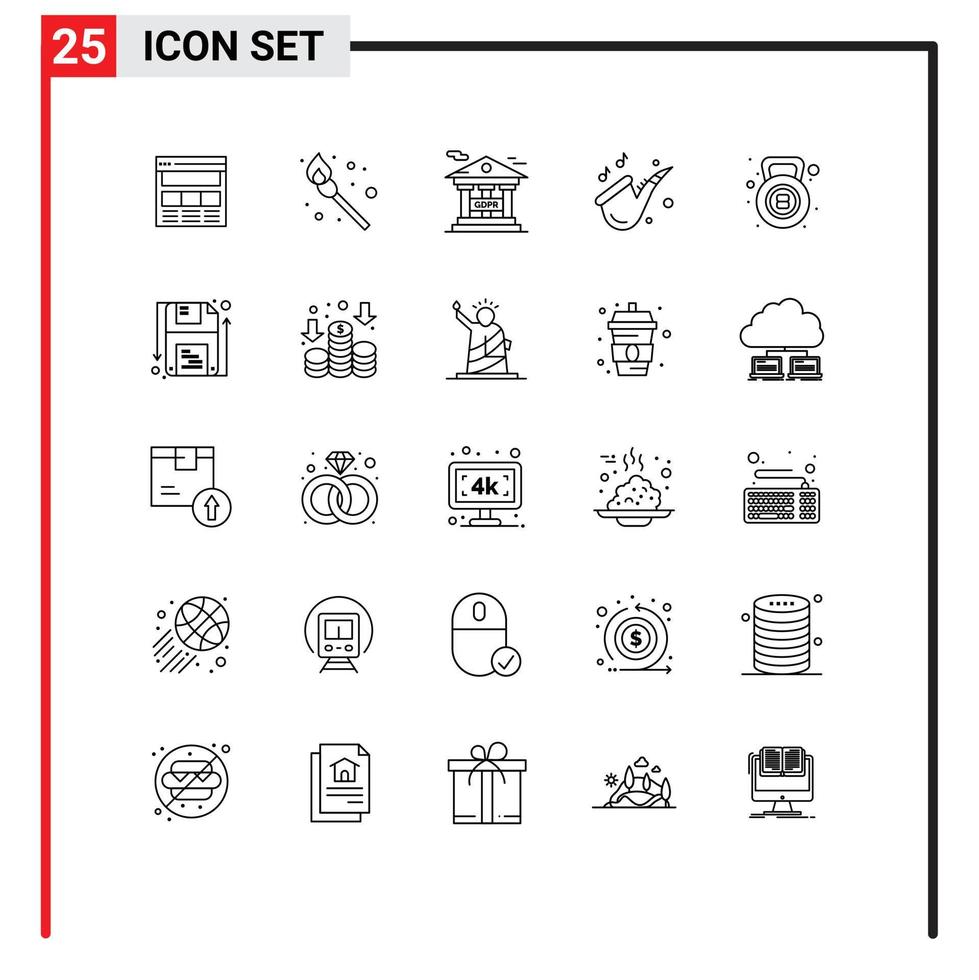 25 iconos creativos signos y símbolos modernos de campana de caldera saxofón instrumento de juego de banco elementos de diseño vectorial editables vector