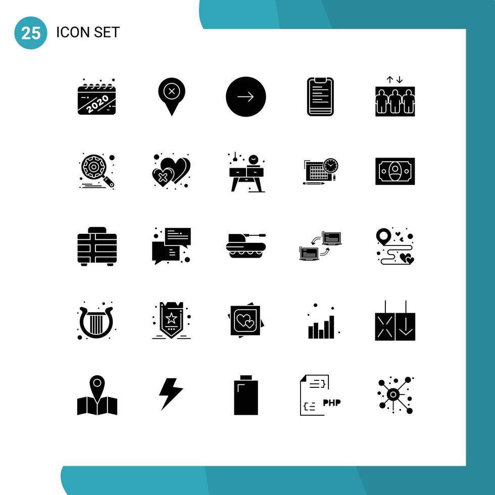25 concepto de glifo sólido para sitios web móviles y aplicaciones texto de control de tablero de elevador siguiente elementos de diseño vectorial editables vector