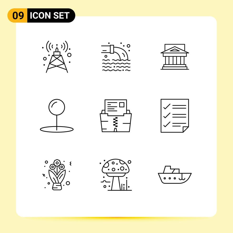 Pack of 9 creative Outlines of pointer coordinate architecture property government Editable Vector Design Elements
