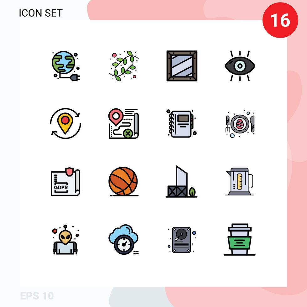 Modern Set of 16 Flat Color Filled Lines Pictograph of health fitness box eye programing Editable Creative Vector Design Elements