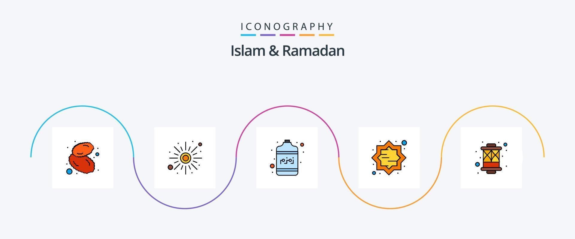 Islam And Ramadan Line Filled Flat 5 Icon Pack Including arabian. muslim. bottle. islam. art vector