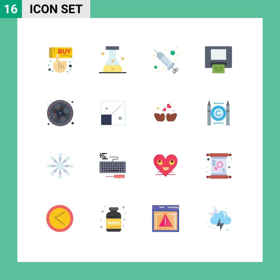 Editable Vector Line Pack of 16 Simple Flat Colors of play wheel injection lucky cash Editable Pack of Creative Vector Design Elements